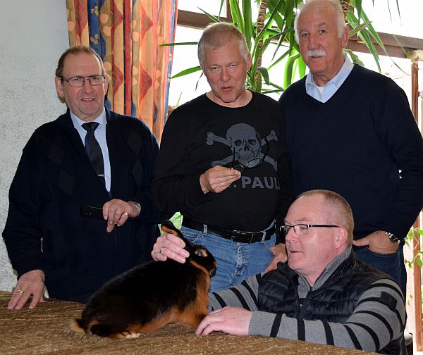 Tierbesprechung der Lohkaninchen schwarz mit Wolfgang Trunk, Thomas Mendrzik, Hans Stocker und Thomas Michl (von links)